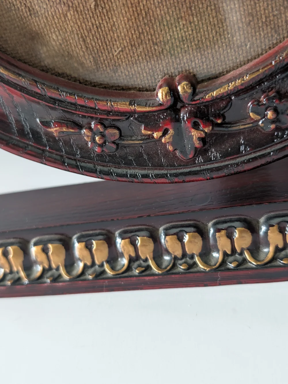 Ornate Oval Table Photo Frame in Dark Mahogany  and Gold Vintage Victorian style